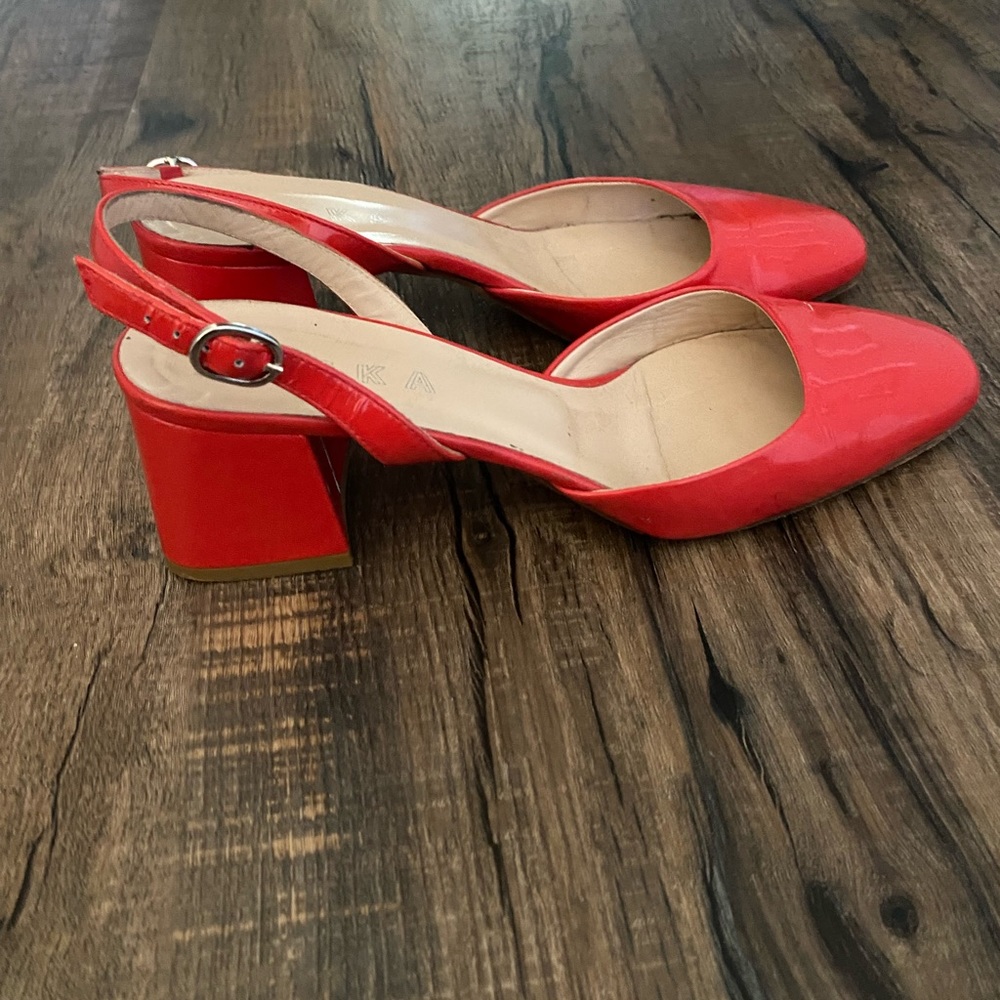 Aska red patent leather sling backs